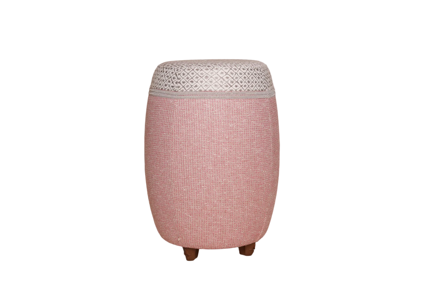 Luxe barkruk poef met luxe stof roze beige paars patroon ster