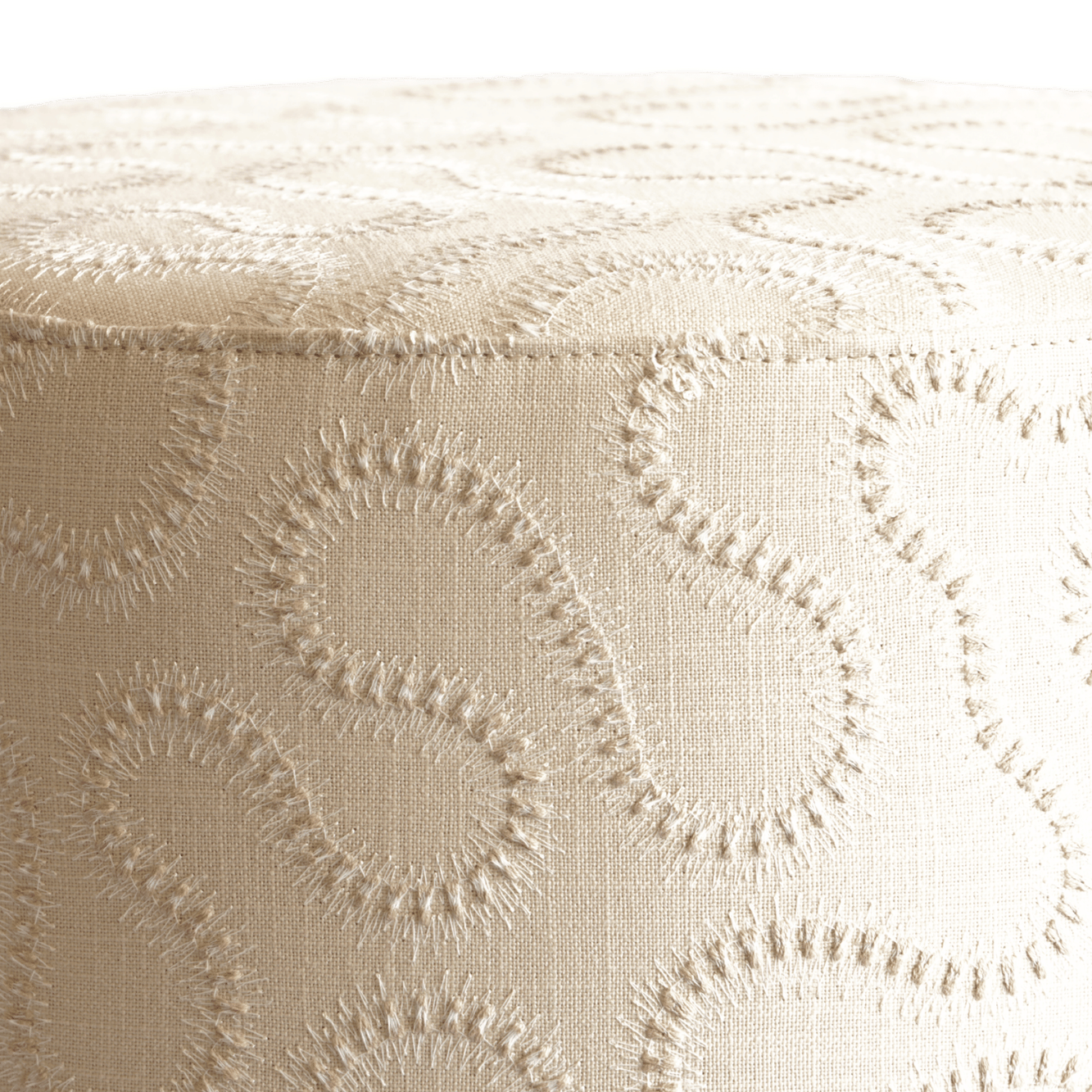 Luxe poef met luxe stof beige goud ronde vormen