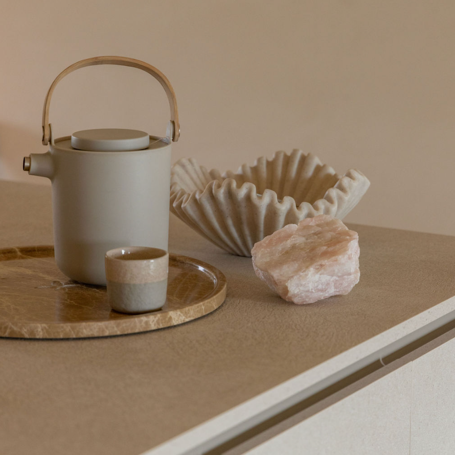 Marmere dienblad rond beige
