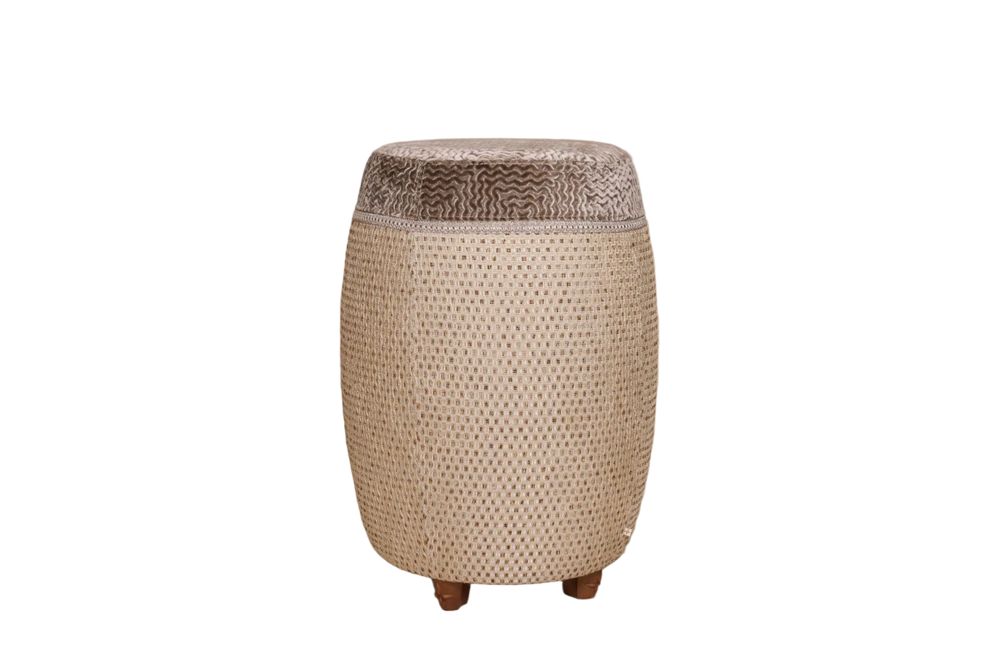 Luxe barkruk poef met luxe stof bruin goud patroon 