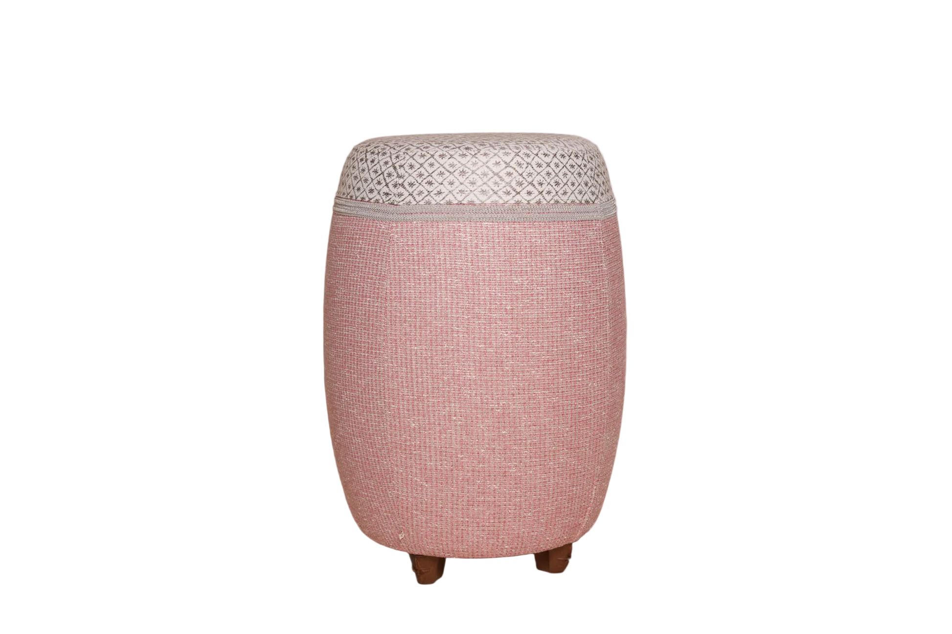 Luxe barkruk poef met luxe stof roze beige paars patroon ster