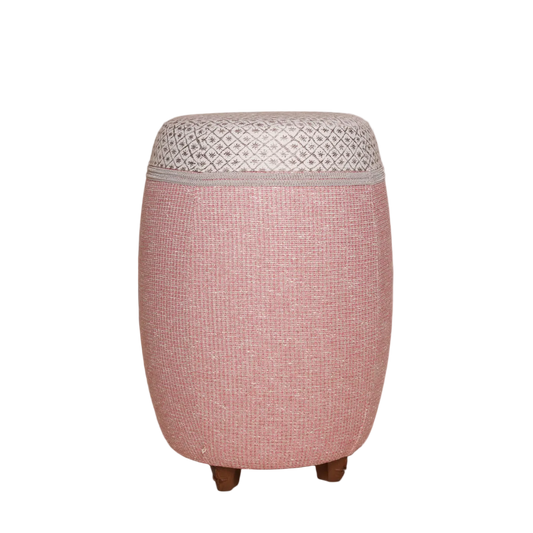 Luxe barkruk poef met luxe stof roze beige paars patroon ster