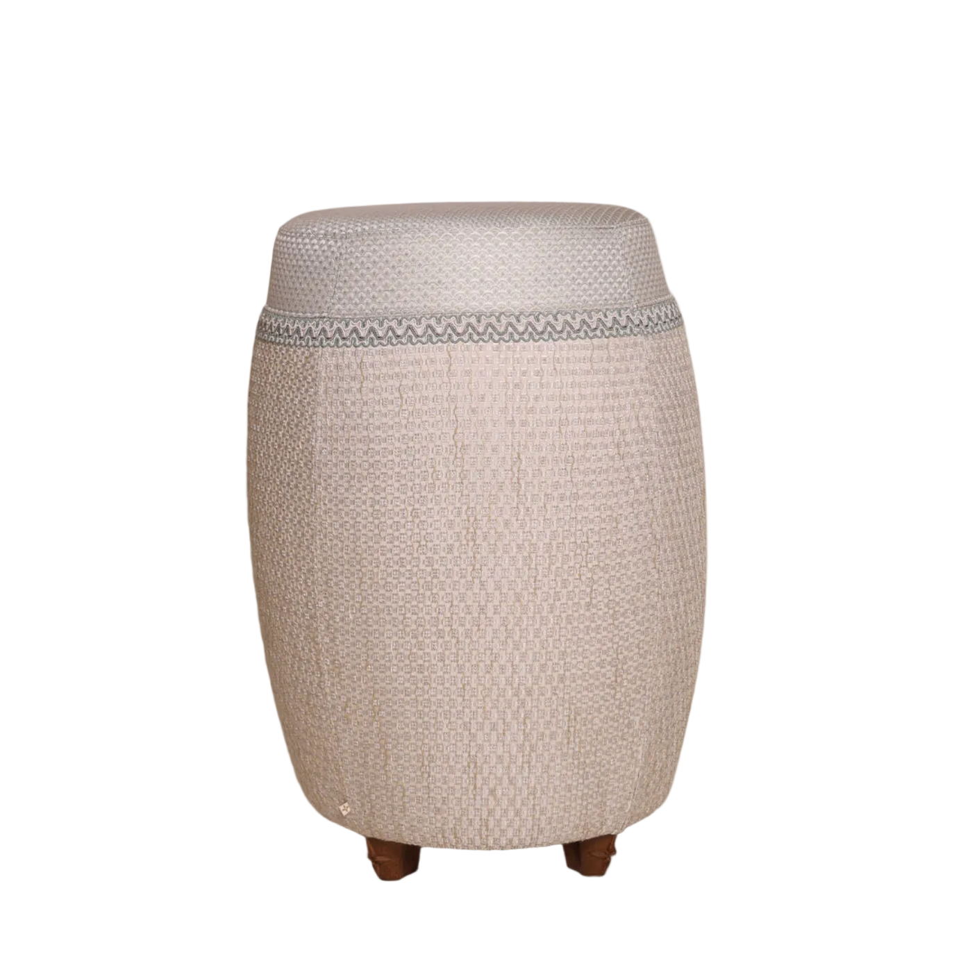 Luxe barkruk poef met luxe stof wit blauw beige patroon