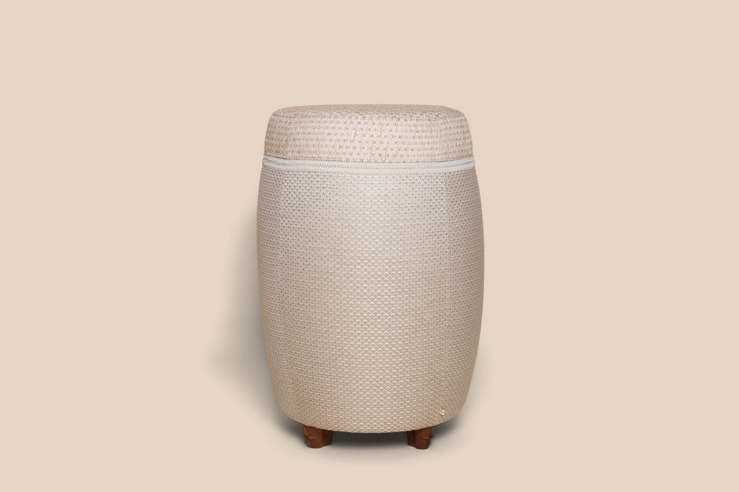 Luxe barkruk poef met luxe stof wit goud beige patroon