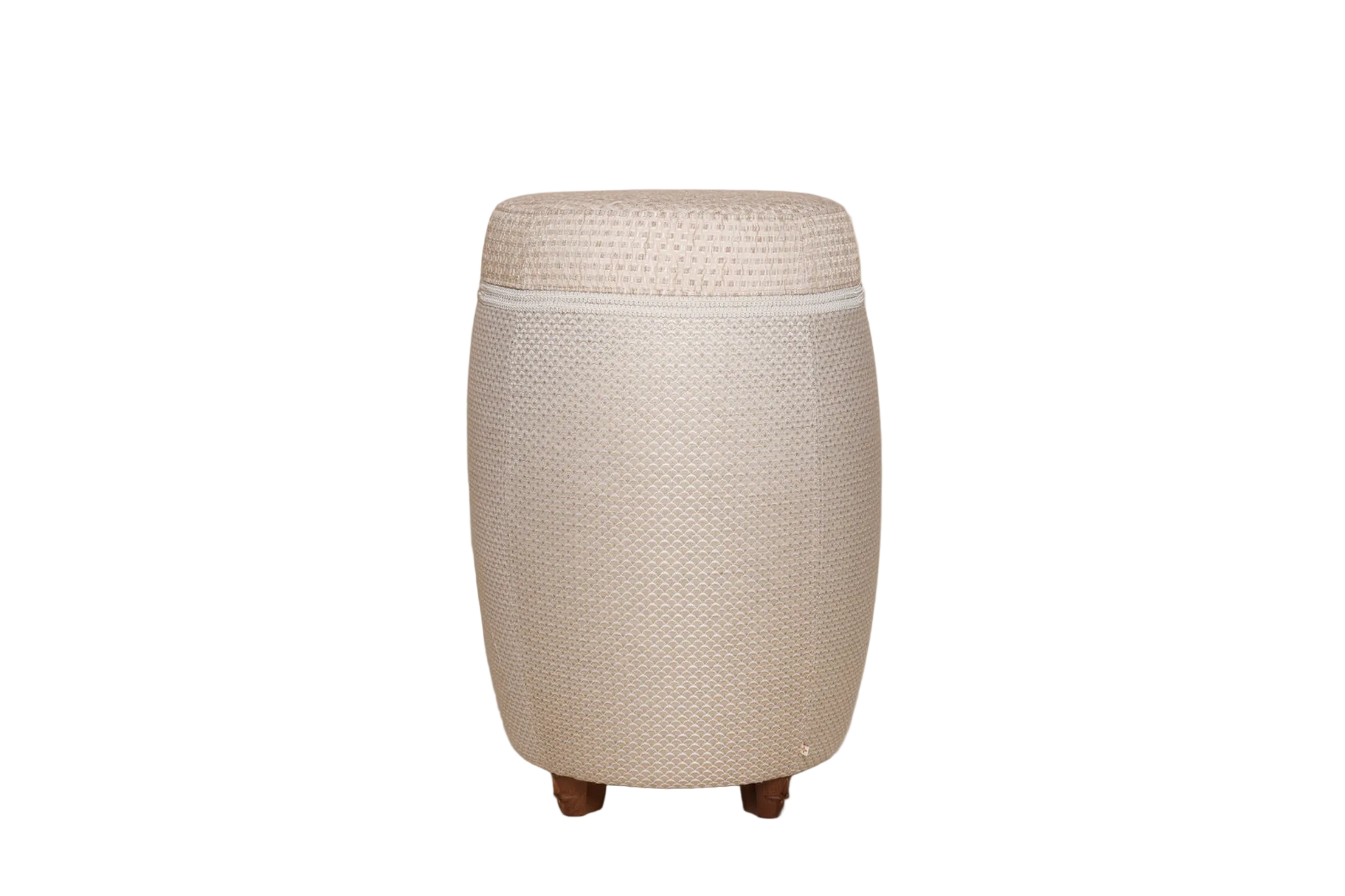 Luxe barkruk poef met luxe stof wit goud beige patroon
