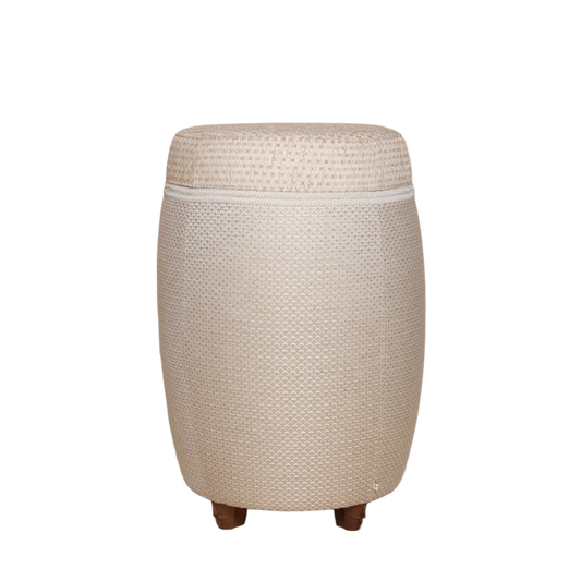 Luxe barkruk poef met luxe stof wit goud beige patroon