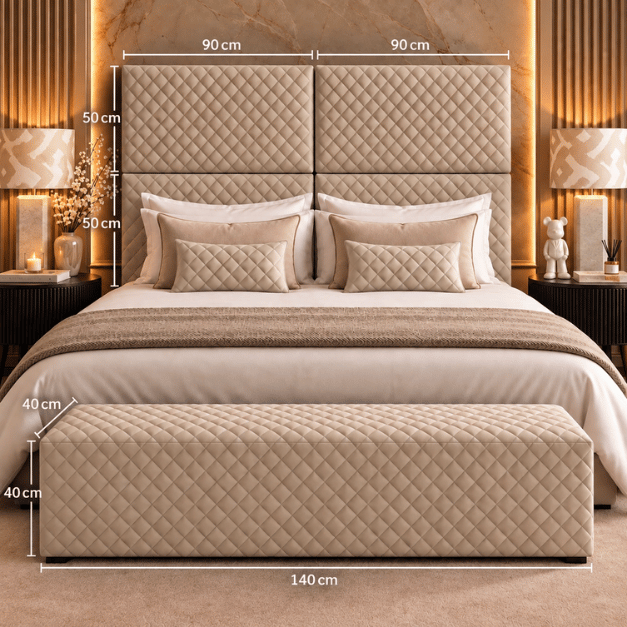 Luxe bedachterwand velvet beige ruitpatroon