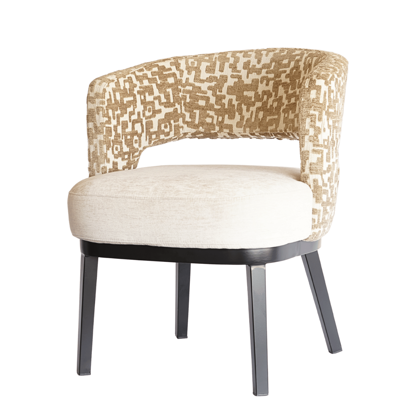 Luxe eetkamerstoel met luxe stof beige bruin patroon