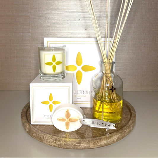 Luxe gift set geurstokken baccarat geurkaars marmere dienblad cadeau pakket