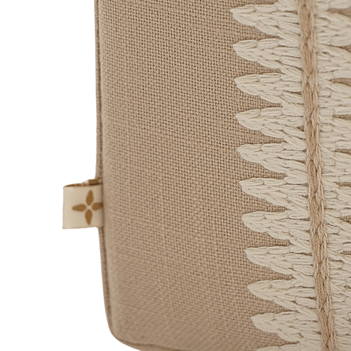 Luxe vierkante poef beige witte stiksels linnen