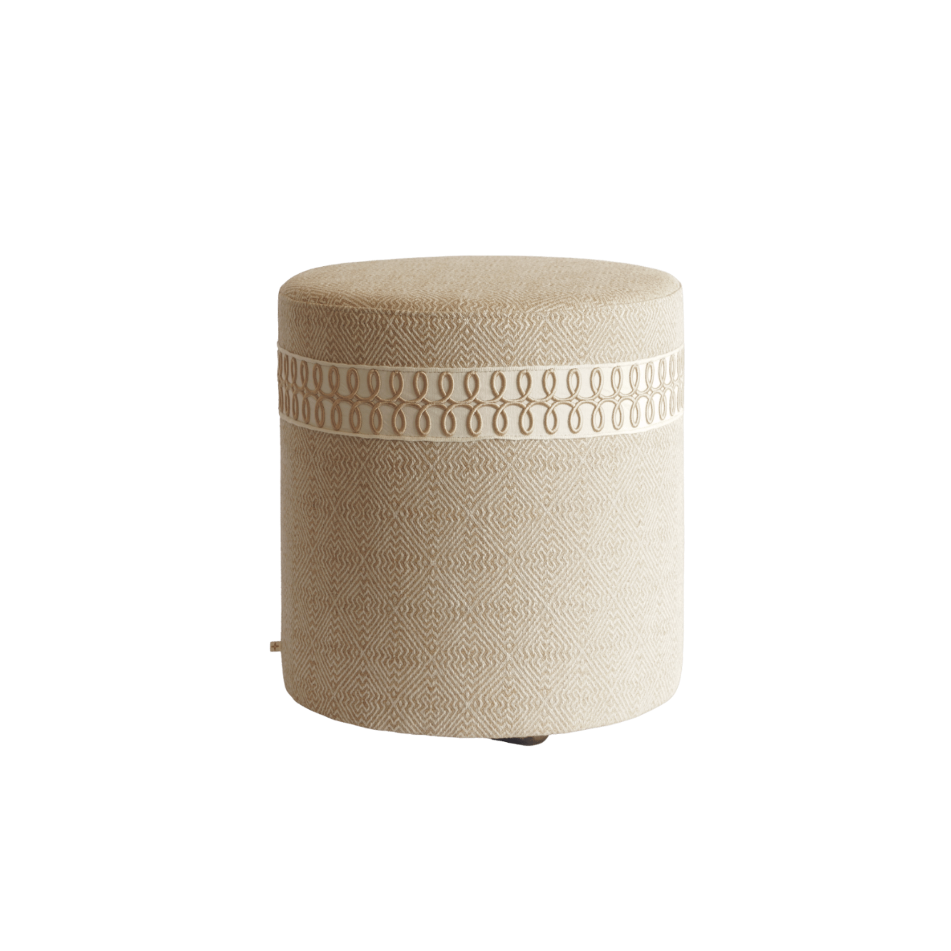 Luxe poef geometrische print beige goud sierband 
