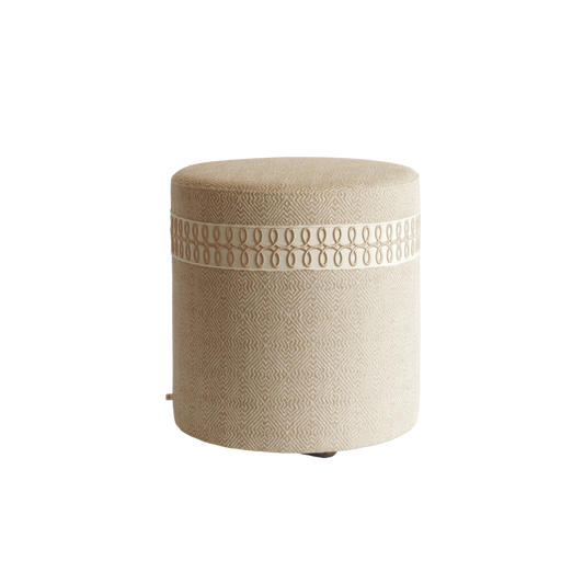 Luxe poef geometrische print beige goud sierband 