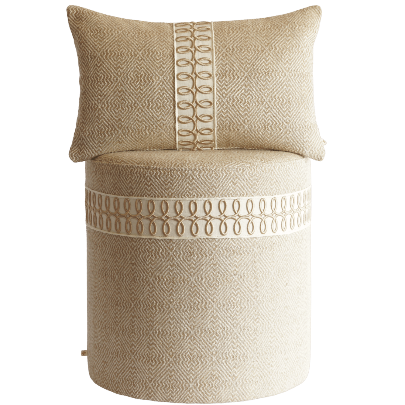 Luxe poef geometrische print beige goud sierband 
