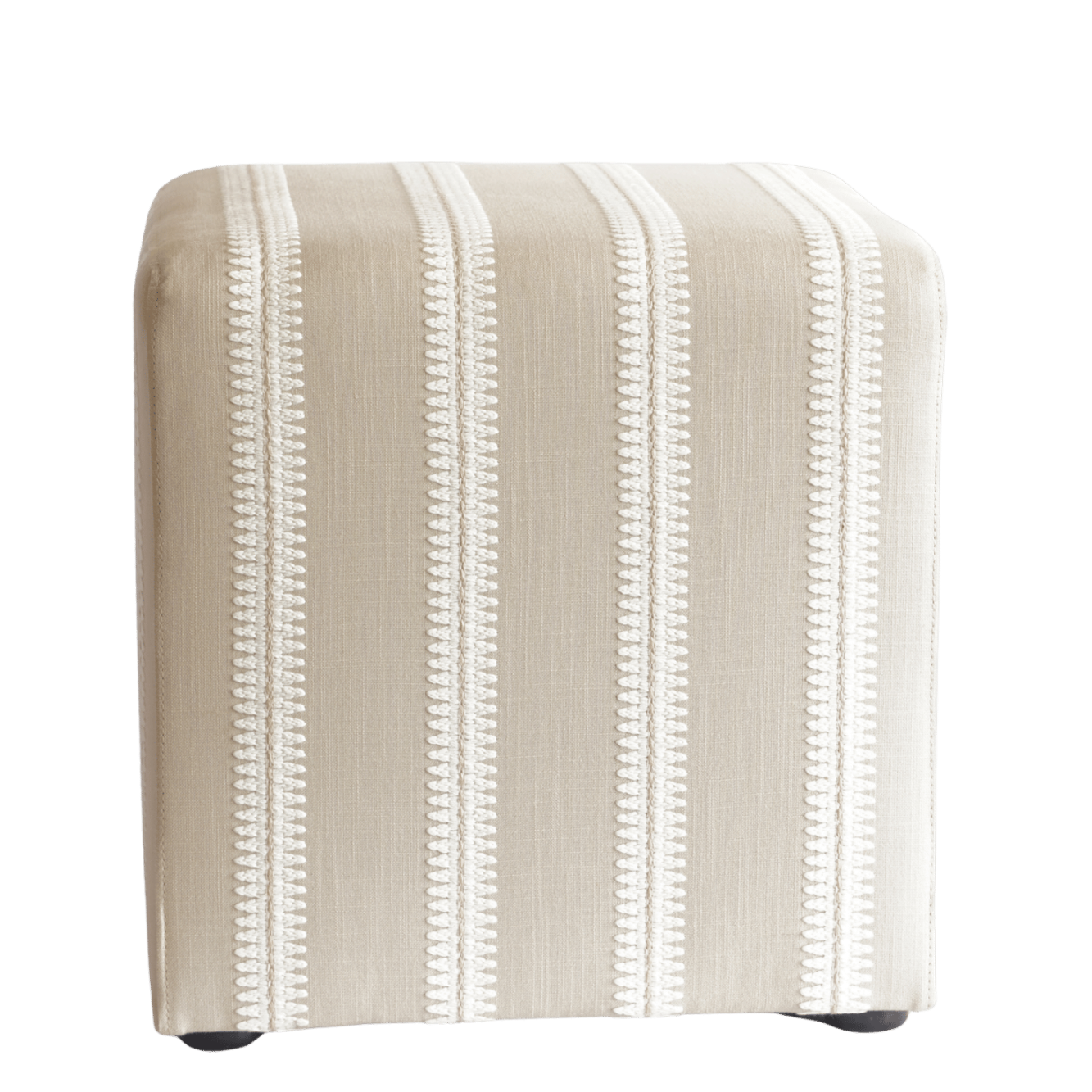 Luxe vierkante poef beige witte stiksels linnen