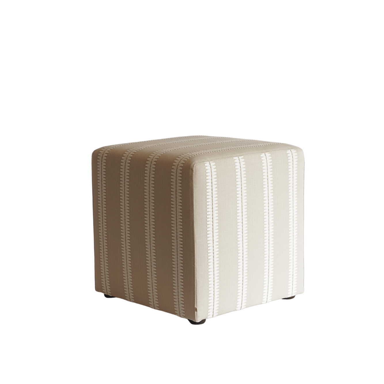 Luxe vierkante poef beige witte stiksels linnen