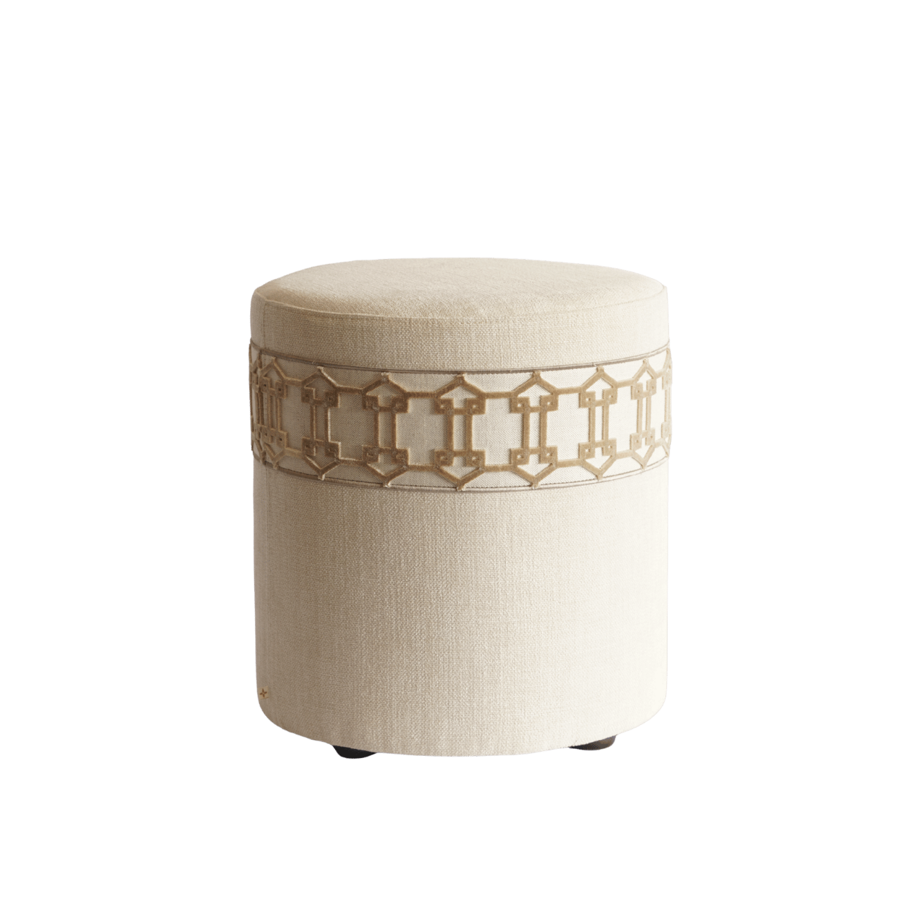 Luxe poef met luxe stof en sierband beige goud