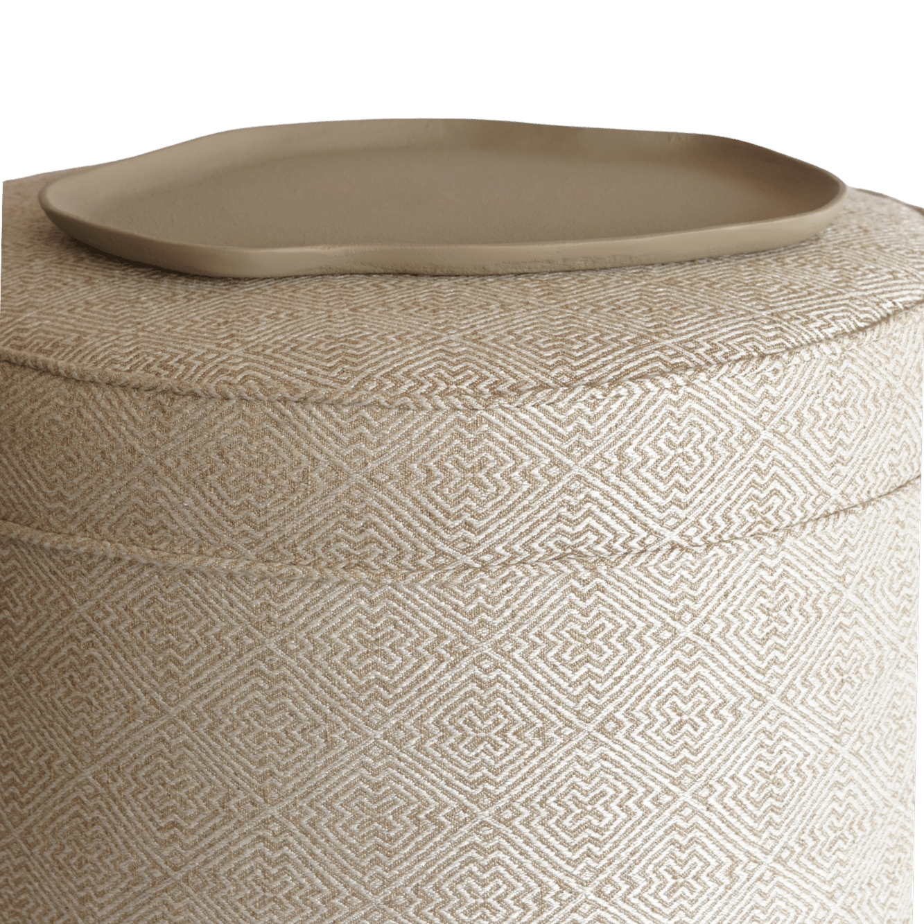 Luxe grote poef met geometrisch patroon beige wit