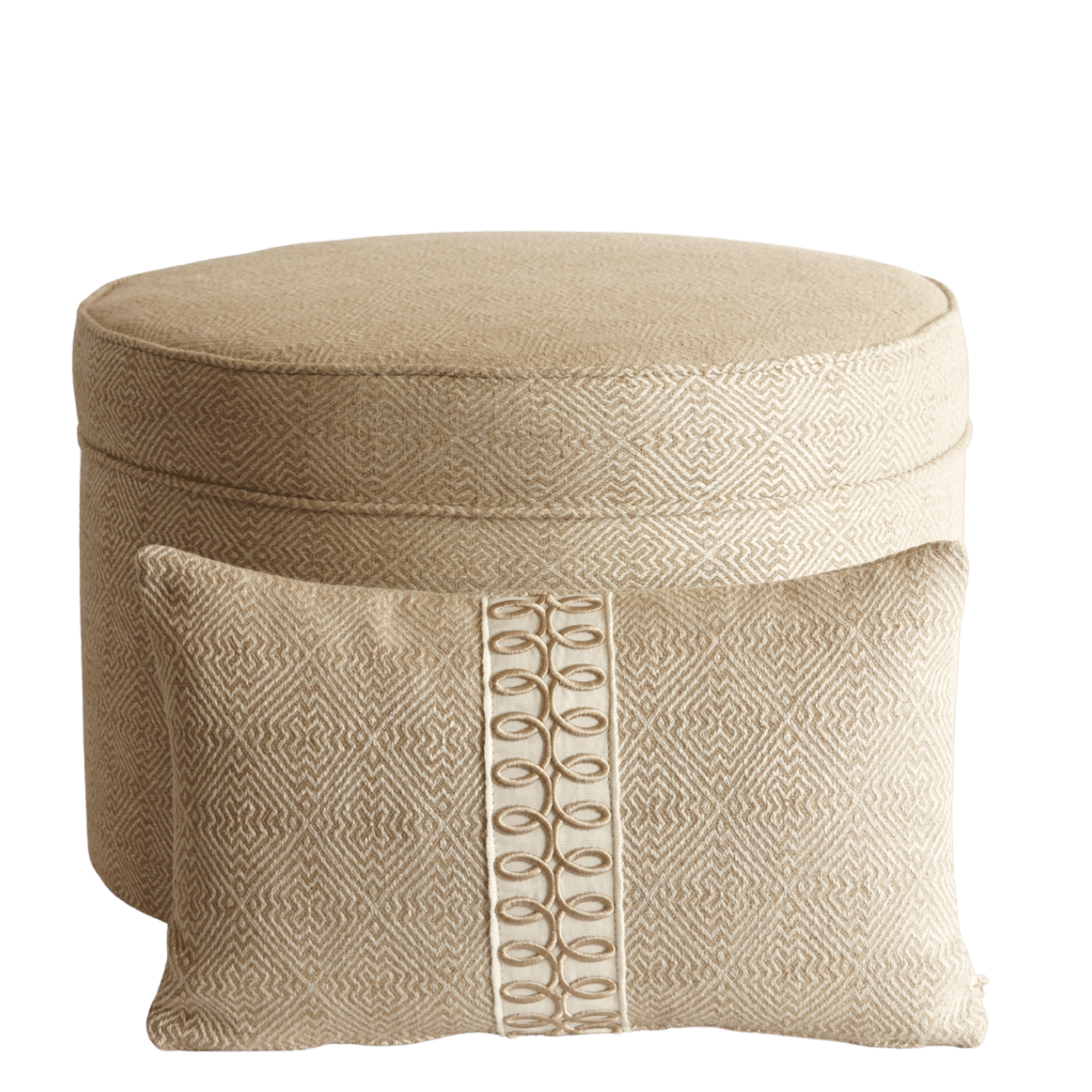 Luxe grote poef met geometrisch patroon beige wit