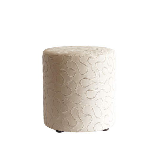 Luxe poef met luxe stof beige goud ronde vormen