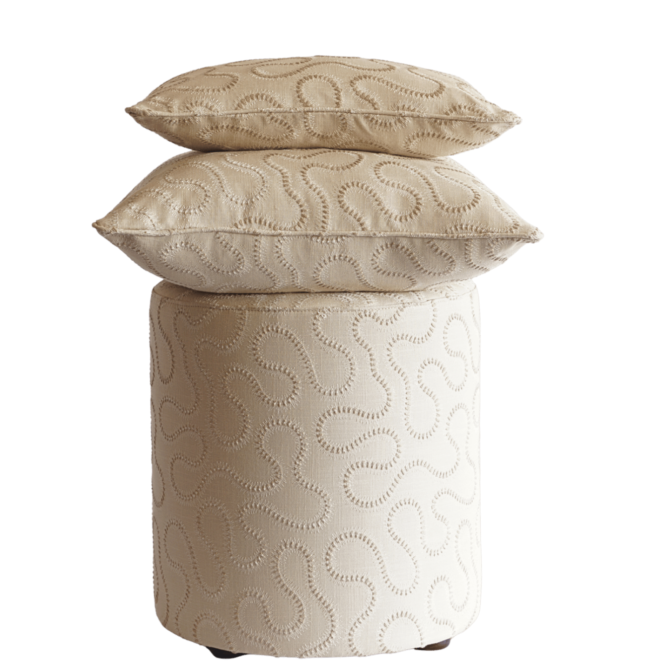Luxe poef met luxe stof beige goud ronde vormen