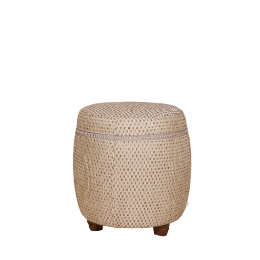 Luxe poef bruin beige goud design notenhout