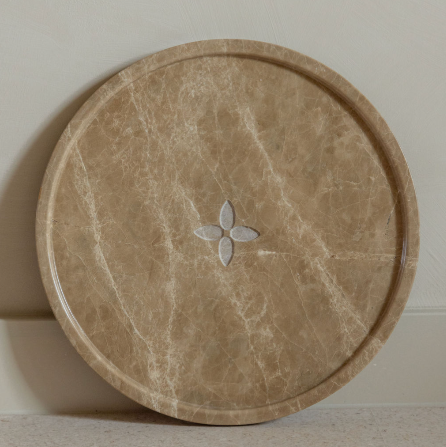 Marmere dienblad rond beige 