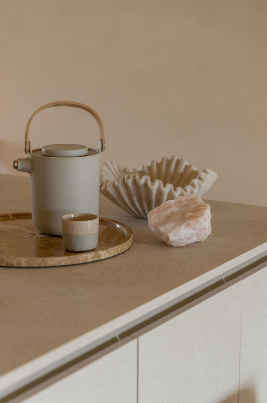 Marmere dienblad rond beige