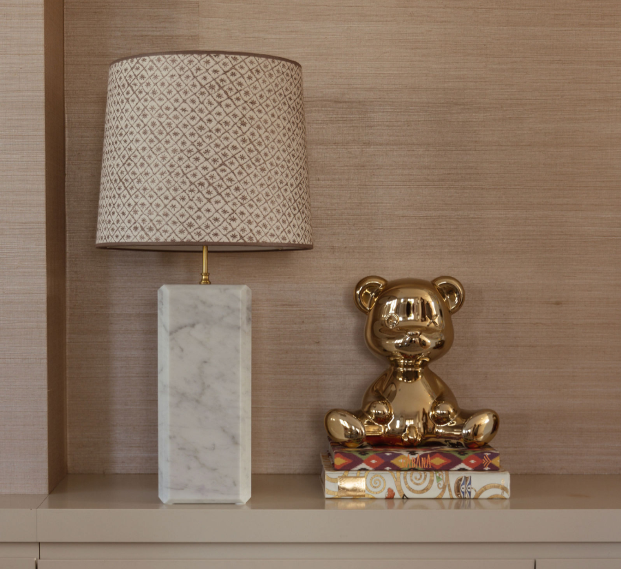 Marmere lampvoet met luxe lampenkap print ster roze paars beige