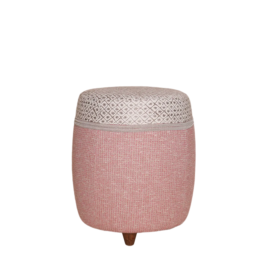 Luxe stoel poef met luxe stof wit beige roze paars patroon ster