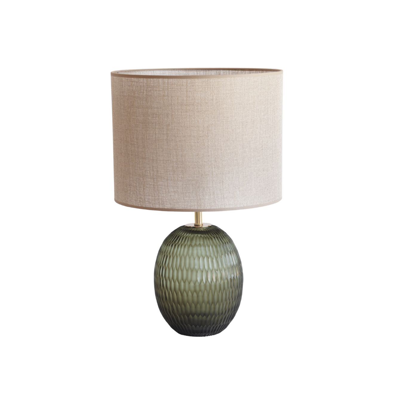Luxe tafellamp groen glas linnen lampenkap