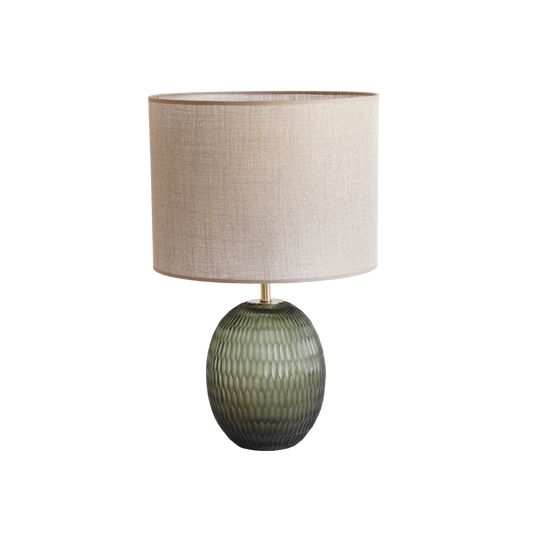 Luxe tafellamp groen glas linnen lampenkap