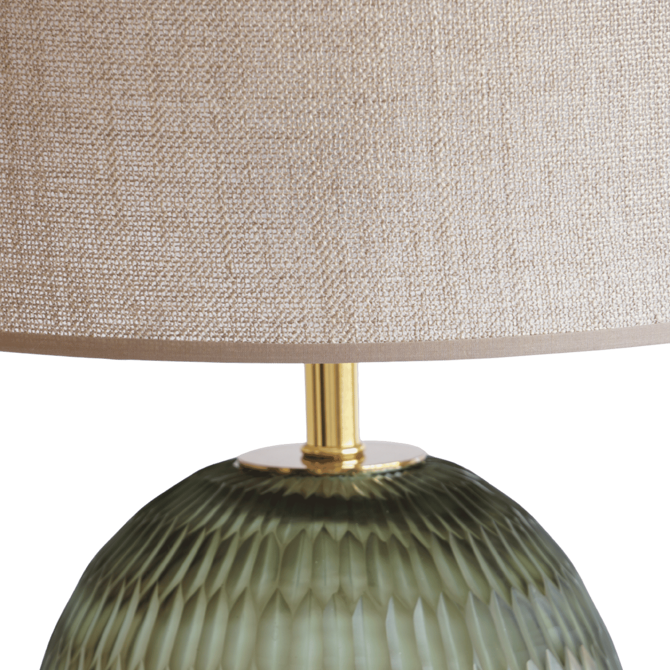Luxe tafellamp groen glas linnen lampenkap