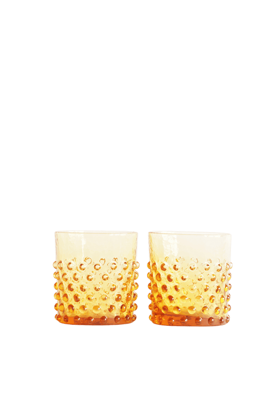 Waterglazen set amber hobnail 2 stuks