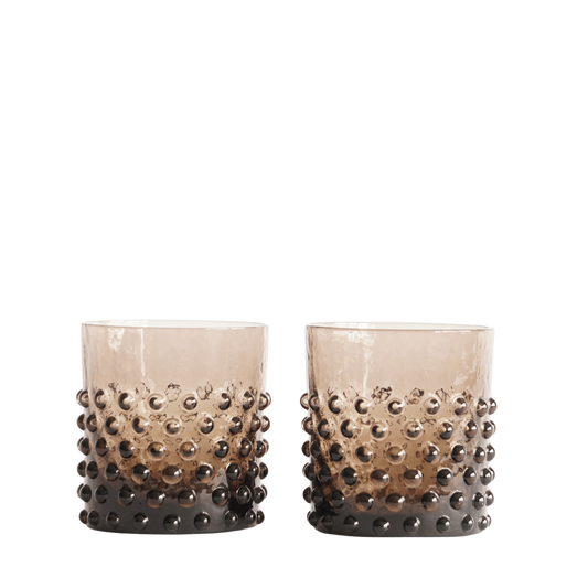 Waterglazen set black smoke hobnail 2 stuks